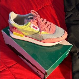 Puma Women's Vibrant Pink and Yellow Sneakers